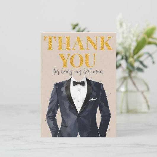Tuxedo beste man bedankje bedankkaart (Staand voorkant)