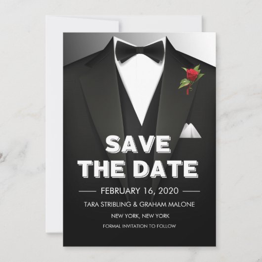Tuxedo Bewaar de Datum Uitnodiging (Voorkant)