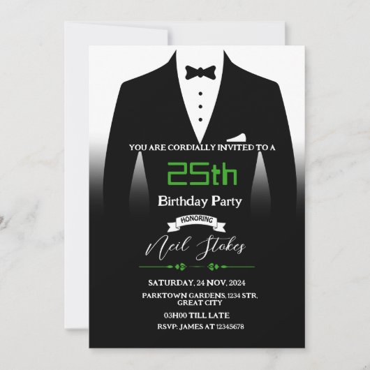 Tuxedo Birthday Uitnodiging (Voorkant)