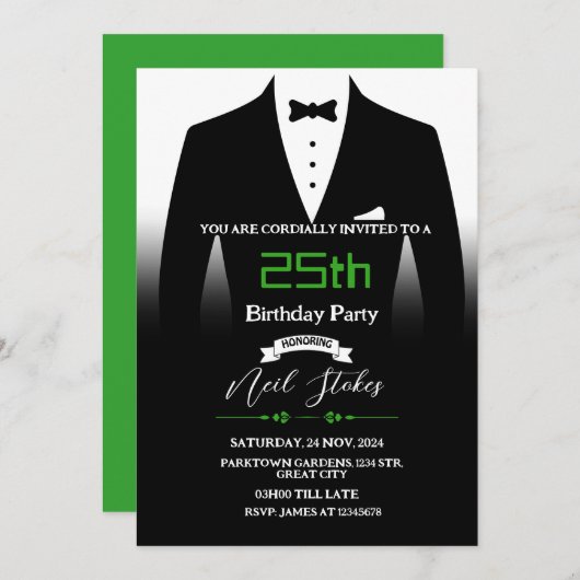 Tuxedo Birthday Uitnodiging (Voorkant / Achterkant)