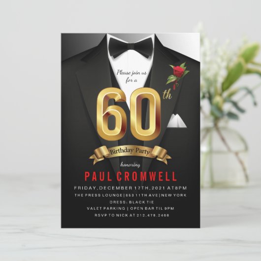 Tuxedo Birthday Uitnodiging (Staand voorkant)