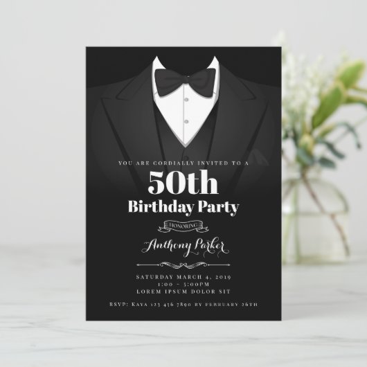 Tuxedo Birthday Uitnodiging (Staand voorkant)