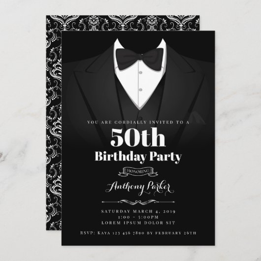 Tuxedo Birthday Uitnodiging (Voorkant / Achterkant)