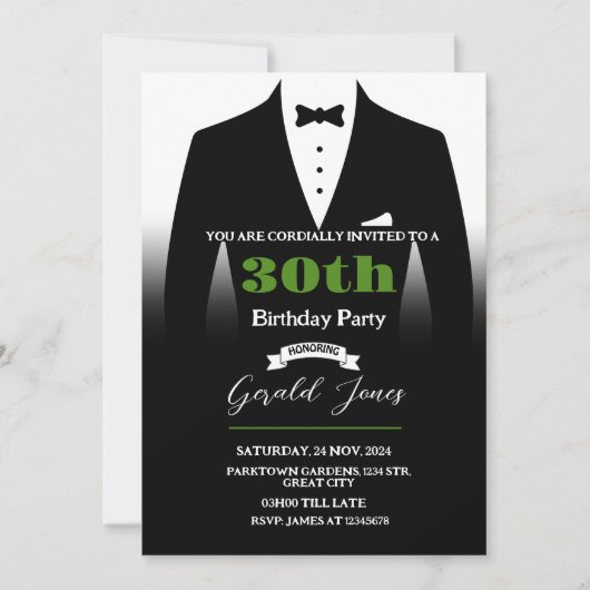 Tuxedo Birthday Uitnodiging (Voorkant)