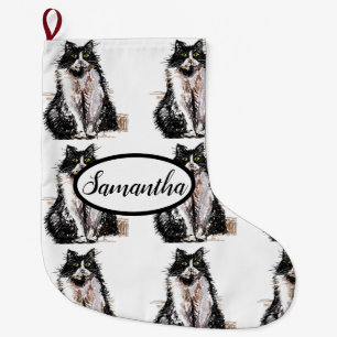 Tuxedo Black en White Cat Cats kerststaart Grote Kerstsok