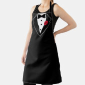 Tuxedo Black en White met Red Flower in Lapel Schort (Insitu)