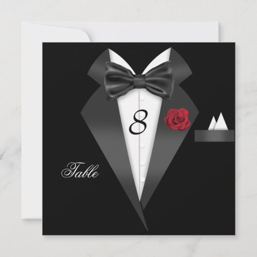 Tuxedo Black Table Number Seed Place Card Kaart (Achterkant)