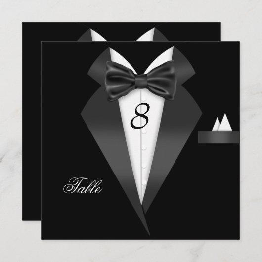 Tuxedo Black Table Numéro de siège Place Carte (Devant / Derrière)