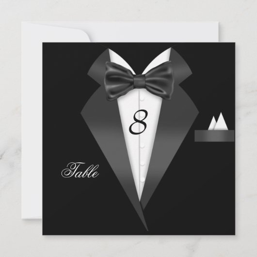 Tuxedo Black Table Numéro de siège Place Carte (Dos)