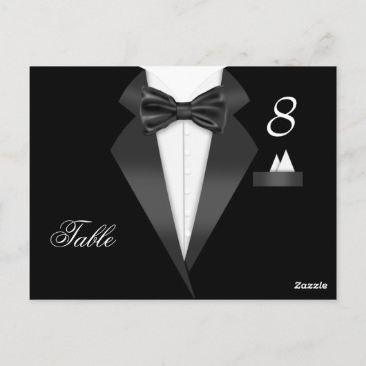 Tuxedo Black Table Numéro de siège Place Carte (Dos)