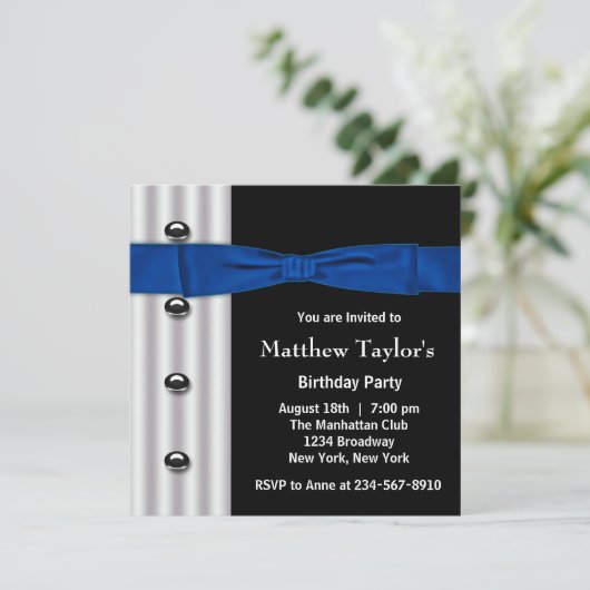 Tuxedo Bow Stropdas Mannen Blauw Zwart Verjaardags Kaart (Staand voorkant)