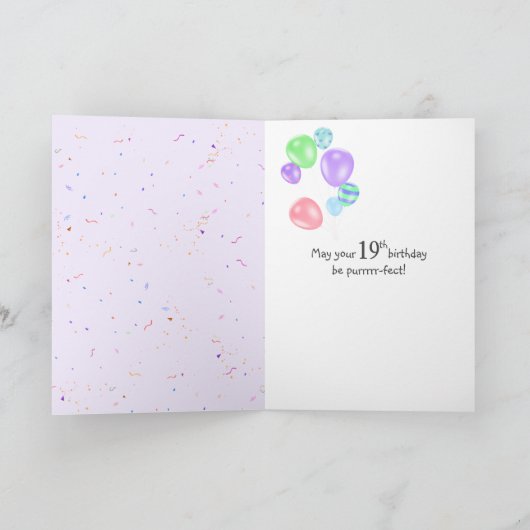 Tuxedo Cat 19e Verjaardagsballon Kaart (Binnen)