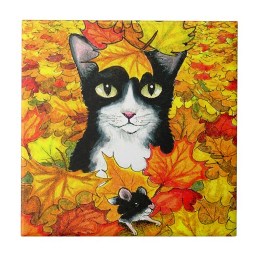 Tuxedo cat 447 herfst najaar tegeltje (Voorkant)