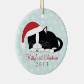 Tuxedo Cat Aangepaste kerstversieringen Keramisch Ornament (Rechts)