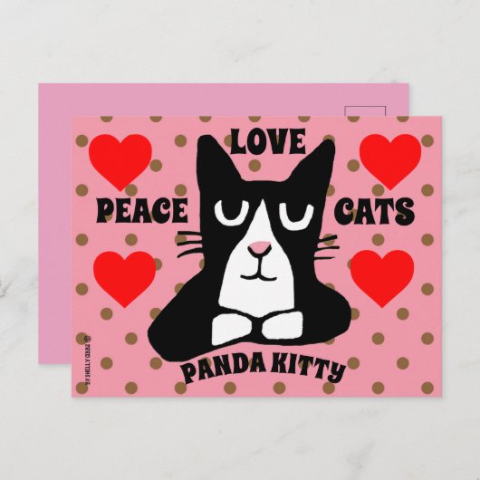 TUXEDO CAT ART BRIEFKAARTEN, PANDA KITTY CAT BRIEF BRIEFKAART (Voorkant / Achterkant)