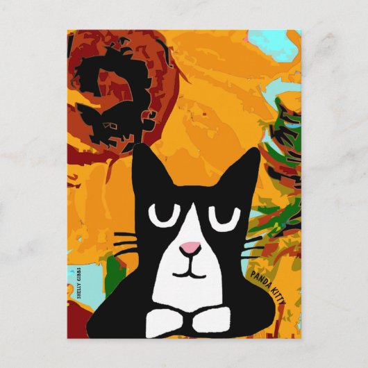 TUXEDO CAT ART & SUNFLOWER PANDA KAT BRIEFKAARTEN (Voorkant)