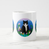 Tuxedo Cat avec Mug de fleurs (Devant)