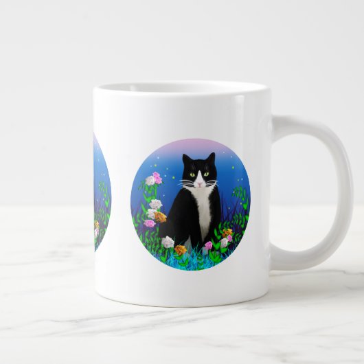 Tuxedo Cat avec Mug de fleurs (Droite)
