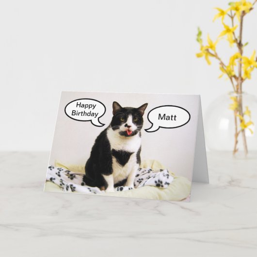 Tuxedo Cat Birthday Matt Humor Card Kaart (Gele Bloem)