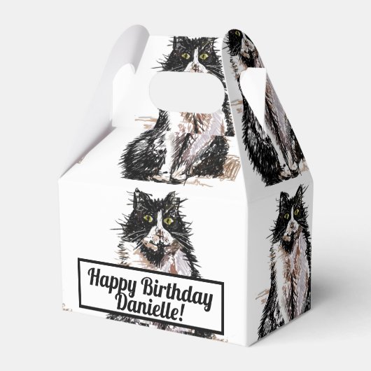 Tuxedo Cat Black Birthday Cats Cake Favor Box Bedankdoosjes (Voorkant Zijde)