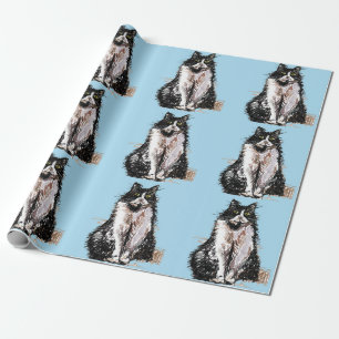 Tuxedo Cat Black en White Cats Blue Lovers Cadeaupapier