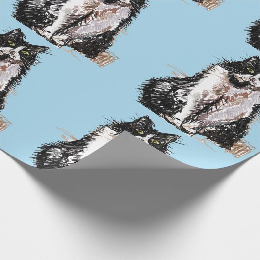 Tuxedo Cat Black en White Cats Blue Lovers Cadeaupapier (Hoek)