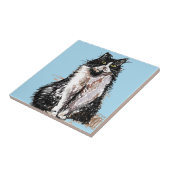 Tuxedo Cat Black en White Cats Happy Tile Tegeltje (Zijkant)