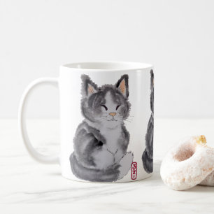 Tuxedo Cat Black White Kitten Waterverf Elegant Koffiemok