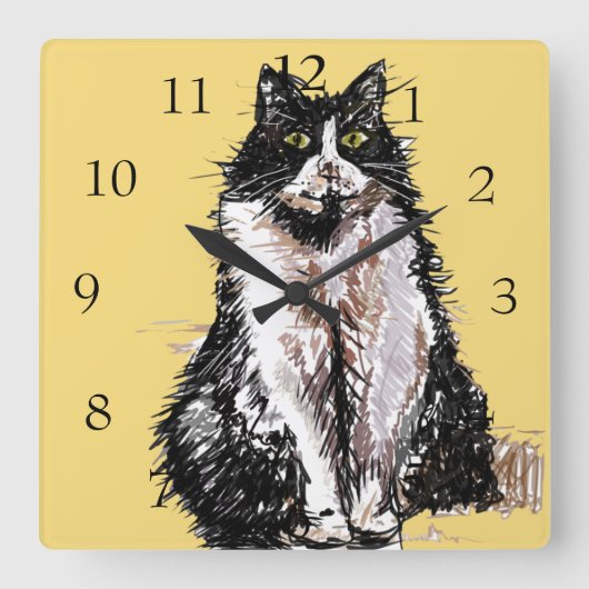 Tuxedo Cat Cats Art Animal Childs Nursery Room Vierkante Klok (Voorkant)