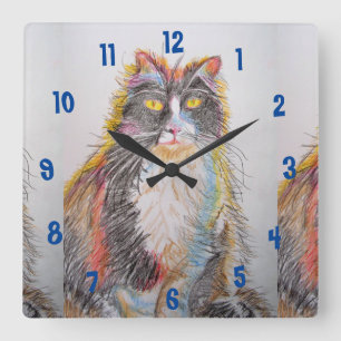 Tuxedo Cat Cats Art Animal Childs Room Clock Vierkante Klok