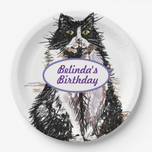 Tuxedo Cat Cats Black White Birthday Party Bord