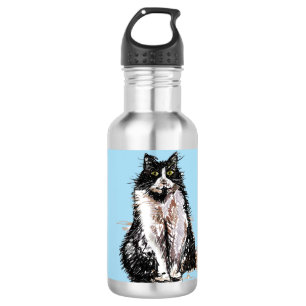 Tuxedo Cat Cats Childs Girls Blue Water Bottle Waterfles