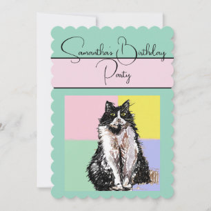 Tuxedo Cat Cats Groene verjaardagsfeestje uitnodig Kaart