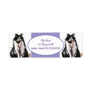 Tuxedo Cat Cats Paarse retour adreslabels Etiket
