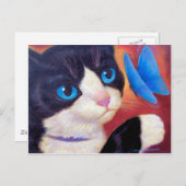 Tuxedo Cat Chasing Butterfly Paining Briefkaart (Voorkant / Achterkant)