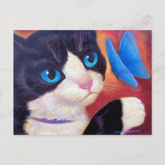 Tuxedo Cat Chasing Butterfly Paining Briefkaart (Voorkant)