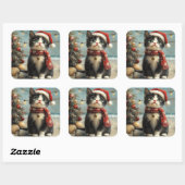 Tuxedo Cat Christmas Beach Vierkante Sticker (Vel)