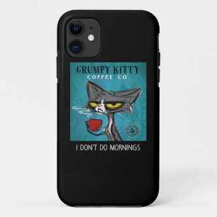 Tuxedo Cat Coffee I Don't Do Mornings Grumpy Kitty iPhone 11 Hoesje