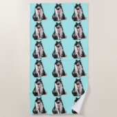 Tuxedo Cat Cute Aqua Cats Waterverf Bea Strandlaken (Voorkant)