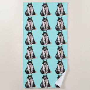 Tuxedo Cat Cute Aqua Cats Waterverf Bea Strandlaken