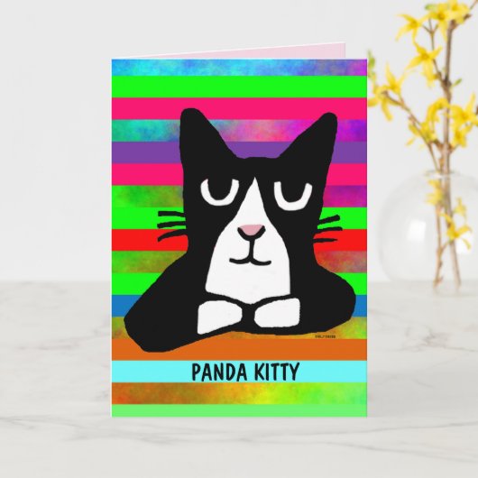 Tuxedo Cat CUTE BIRTHDAY PANDA KAT GREETING Kaart (Gele Bloem)