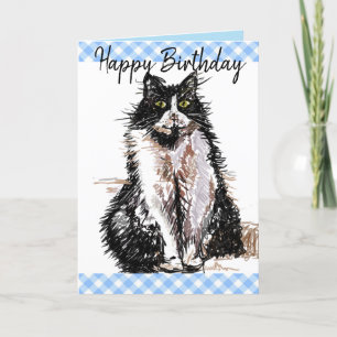 Tuxedo Cat Cute Drawing Black and White Cats Kaart