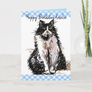 Tuxedo Cat Cute Drawing Black and White Cats Kaart
