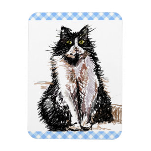 Tuxedo Cat Cute Drawing Black and White Cats Magneet