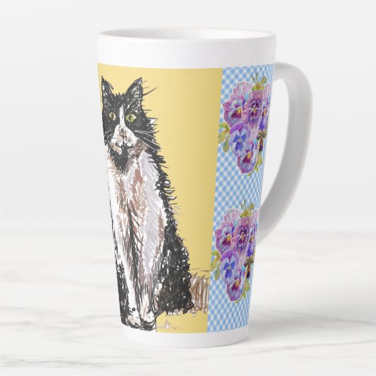 Tuxedo Cat Cute Drawing Black White Cats Latte Mok (Rechterhoek)
