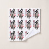Tuxedo Cat Cute Flowers Katten Waterverf Bad Handdoek (Wasdoekje)
