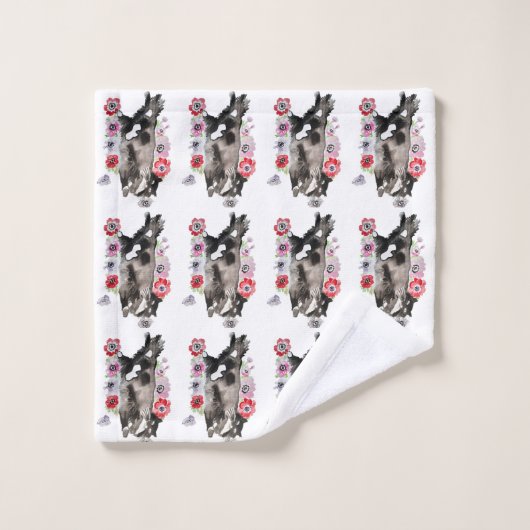 Tuxedo Cat Cute Flowers Katten Waterverf Bad Handdoek (Wasdoekje)