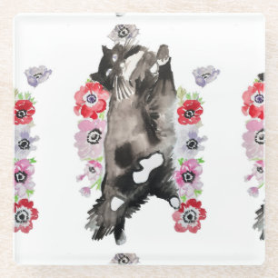 Tuxedo Cat Cute  Flowers Katten Waterverf Glazen Onderzetter