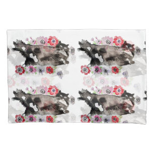 Tuxedo Cat Cute  Flowers Katten Waterverf Kussensloop