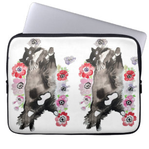Tuxedo Cat Cute Flowers Katten Waterverf Laptop Sleeve